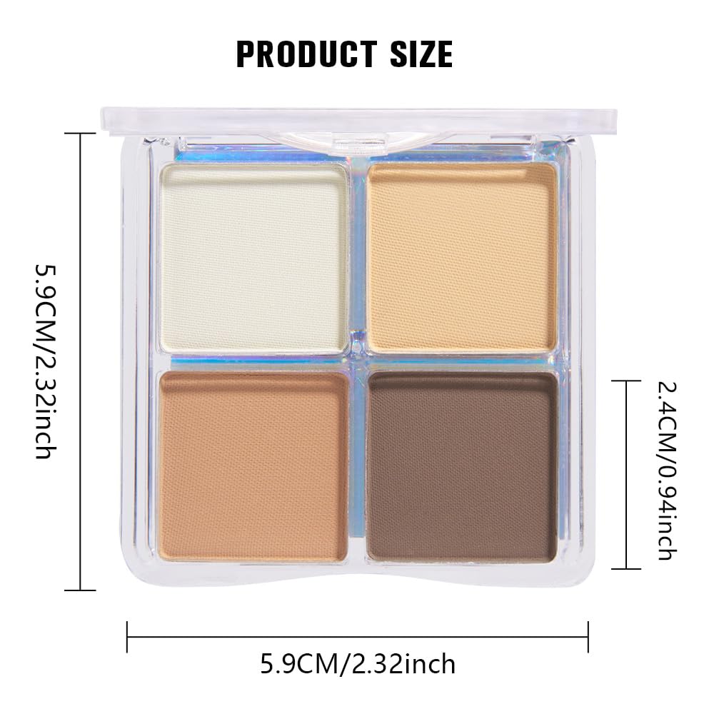Powder Eyeshadow Quad, Light Medium Beige Brown Matte Eye Shadow Palette Makeup, Neutral Vegan Shimmer Quads Eye Shadow Palette for Older Women Pigmented Waterproof, paleta de sombras de ojos