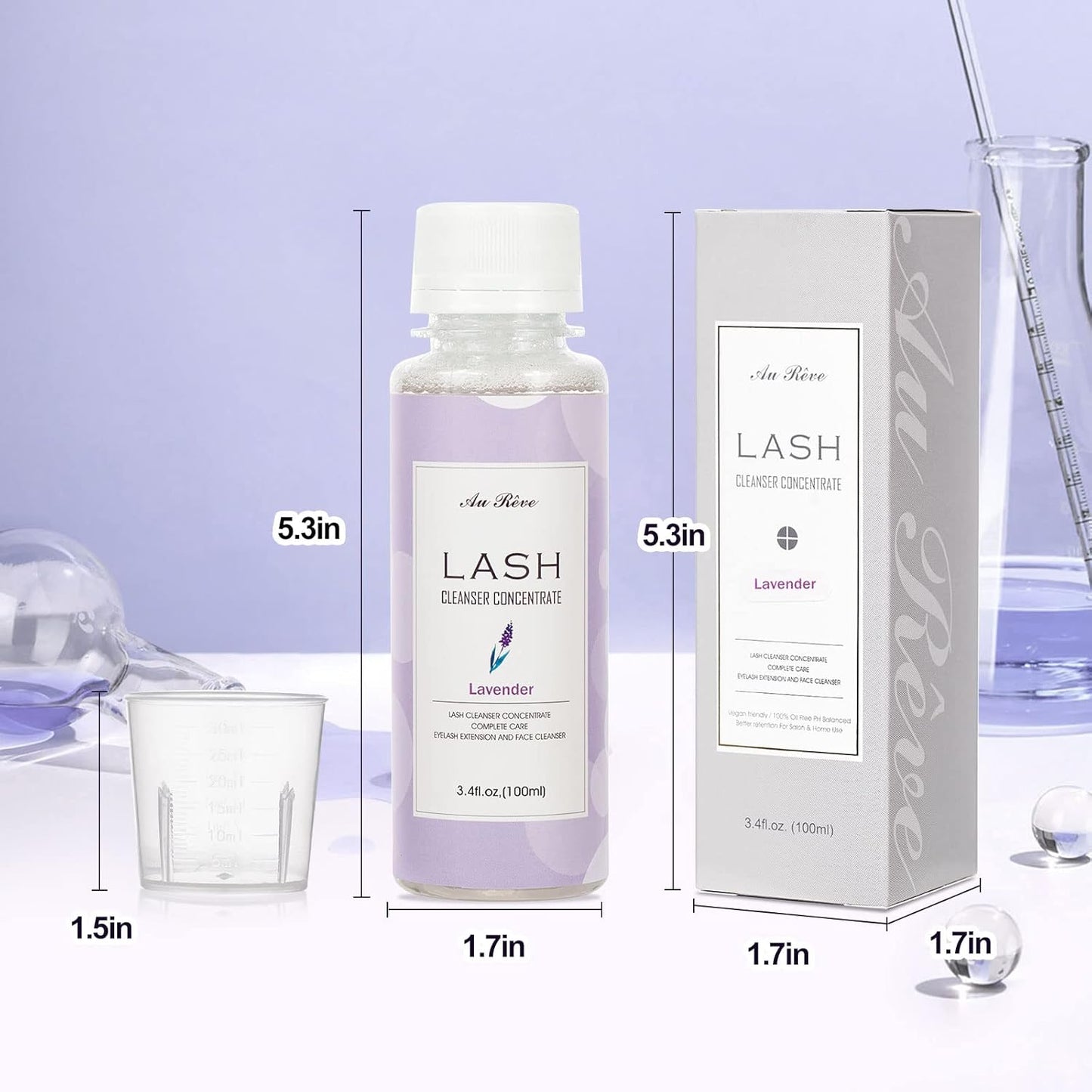 Eyelash Cleanser Concentrate 100ml Eyelash Extension Cleanser Inside the Eyelash Extension Kit Oil-Free Eyelash Extension Shampoo Perfect for Salon-Can Make Ten 60ml bottles of Lash Shampoo,Lavender