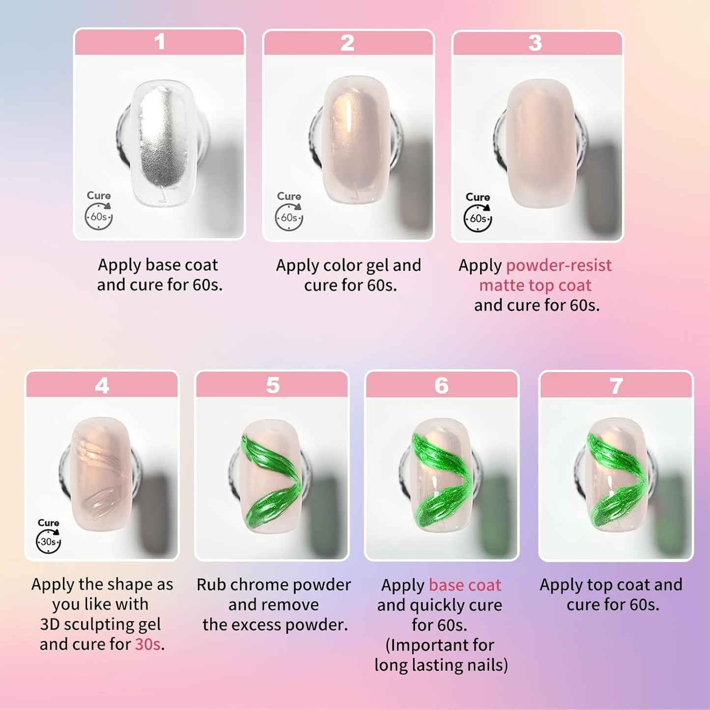 DRMODE 3D Nail Gel and Chrome Nail Powder Kit, Christmas Red Green Metallic Mirror Nail Chrome Powder Glitter, 3 in 1 No Wipe Clear 3D Sculpting Gel for Nail Art Carving Molding Rhinestone Glue 15g