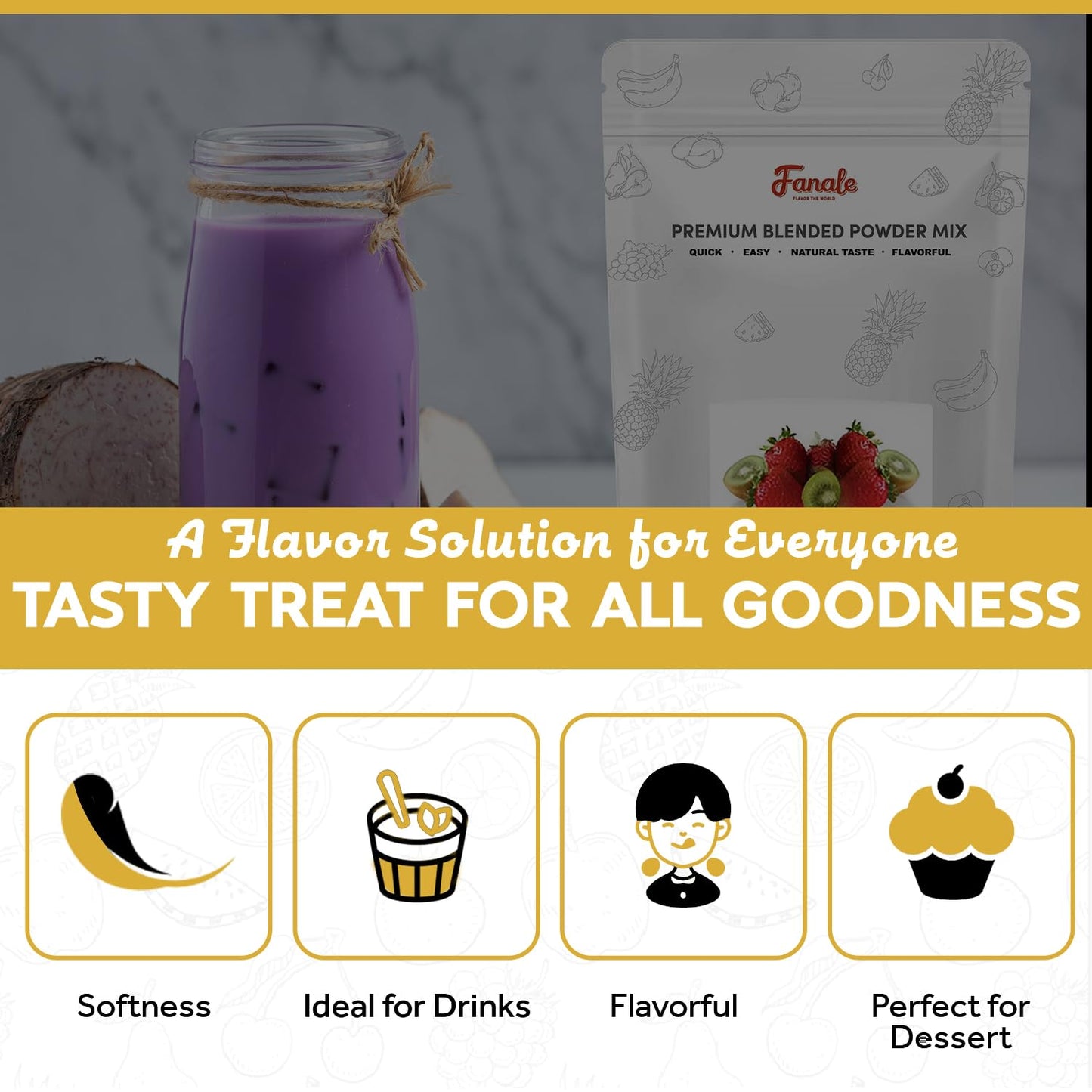 Fanale Premium Ube Taro Bubble Tea Flavoring Powder | Purple Sweet Potato Powder | Perfect for Baking, Smoothies, Desserts and Drinks | Instant Flavoring Powder for Boba Milk Tea - 2 Pounds (Pack of 10)