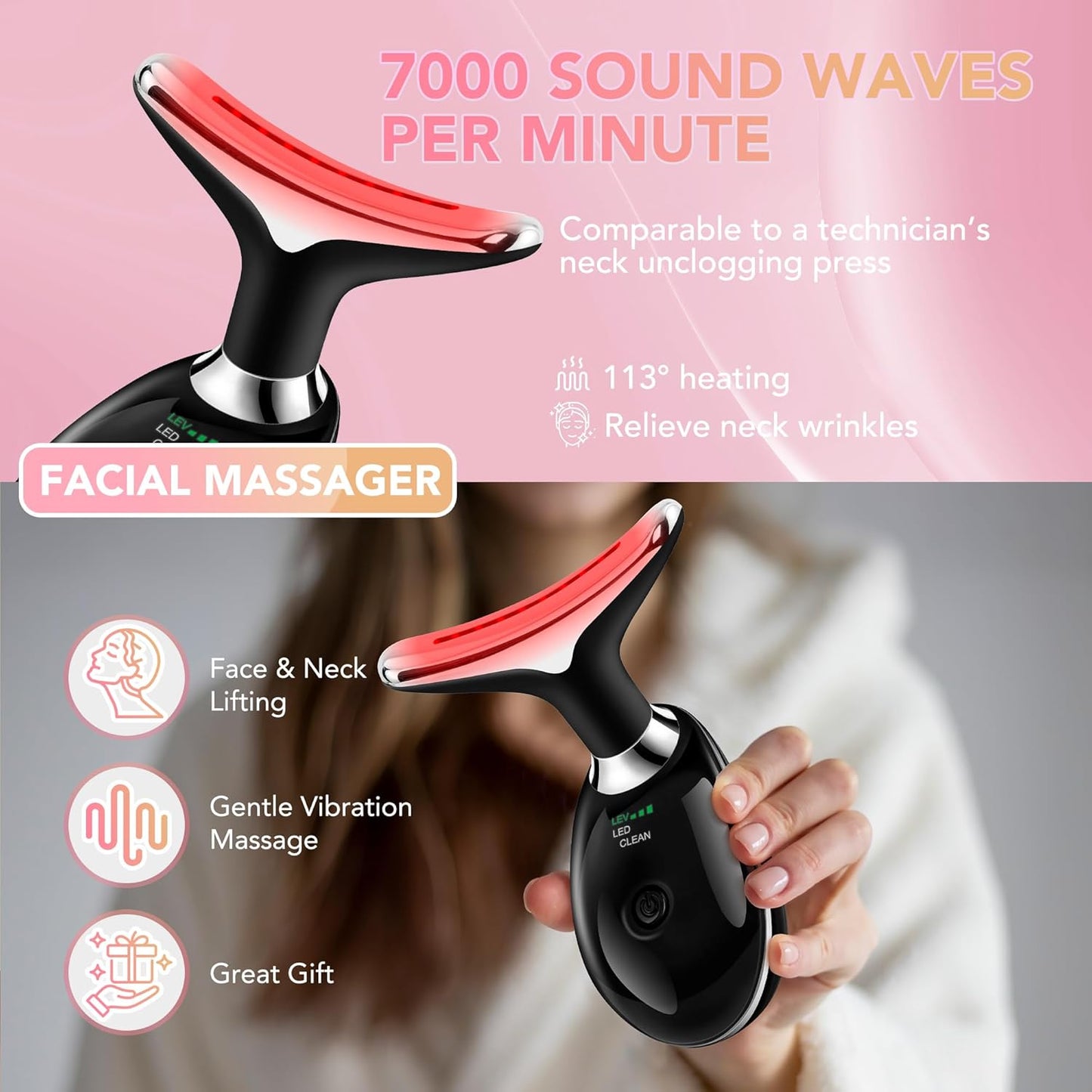 Red-Light-Therapy-for-Face, Facial Massager Wand with 7 Color - Birthday, Christmas, Mothers Day, Valentines Day, Self Care Gifts for Her Women Mom Best Friend Wife Teacher (Black)