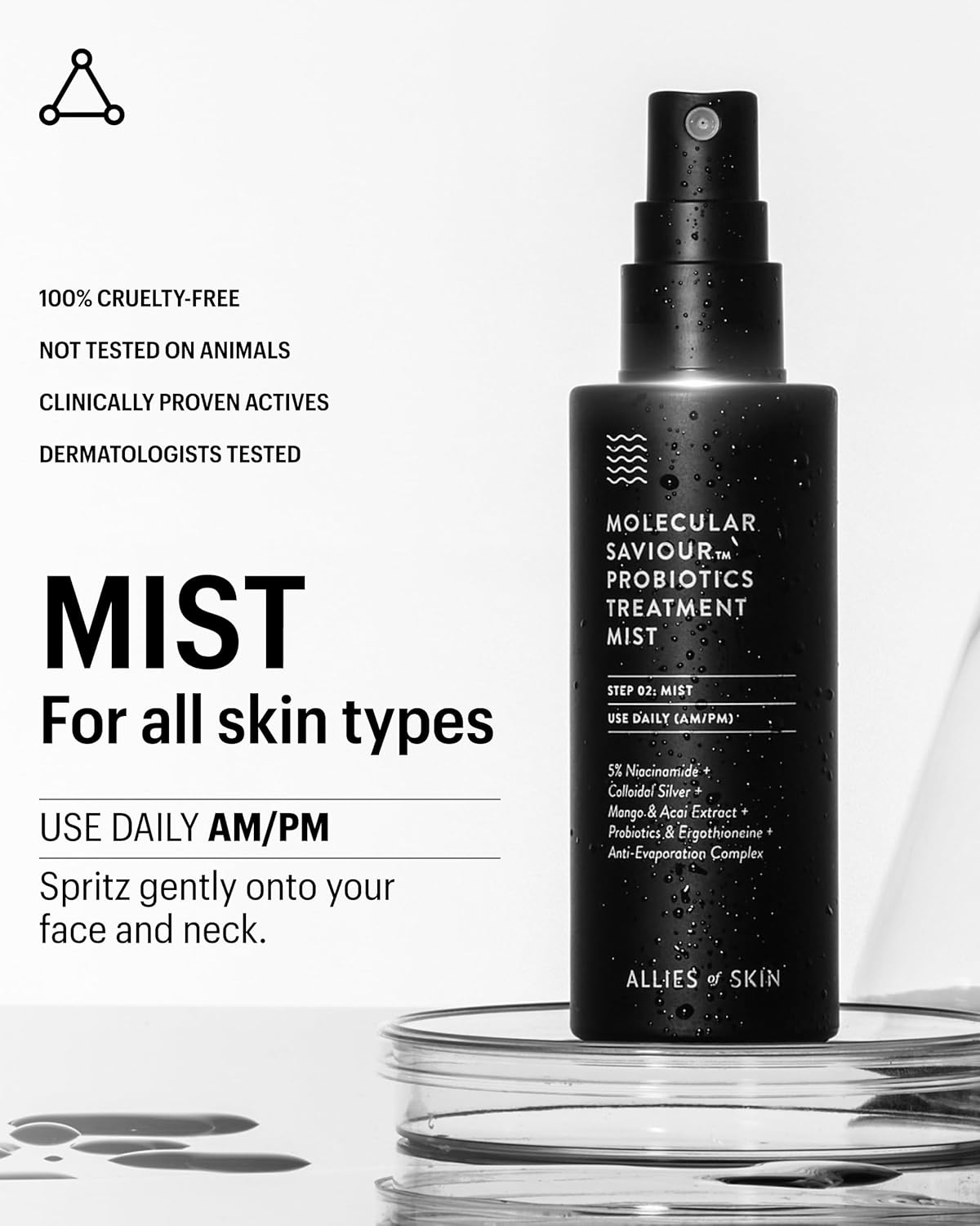 Allies of Skin Probiotic Face Mist | Toner Facial Mist to Minimize Pores | Probiotic Skincare for Moisture Retention | 5% Niacinamide for Glowy Skin | Travel Friendly (1.7 Fl Oz)