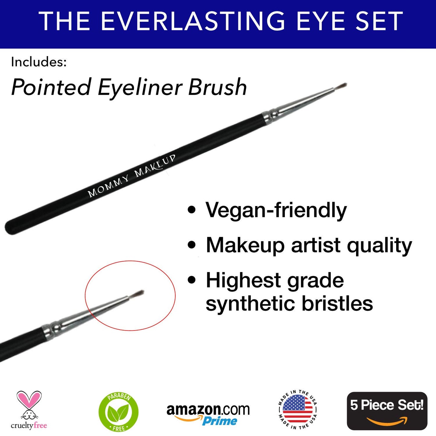 The Everlasting Eye 5 Piece Waterproof Makeup Set. Gel Eyeliner, Creme Eyeshadow, 2 brushes and Mesh Bag. Paraben-free, Talc-free, Cruelty-free. Misty Mocha/Black Beauty 1801