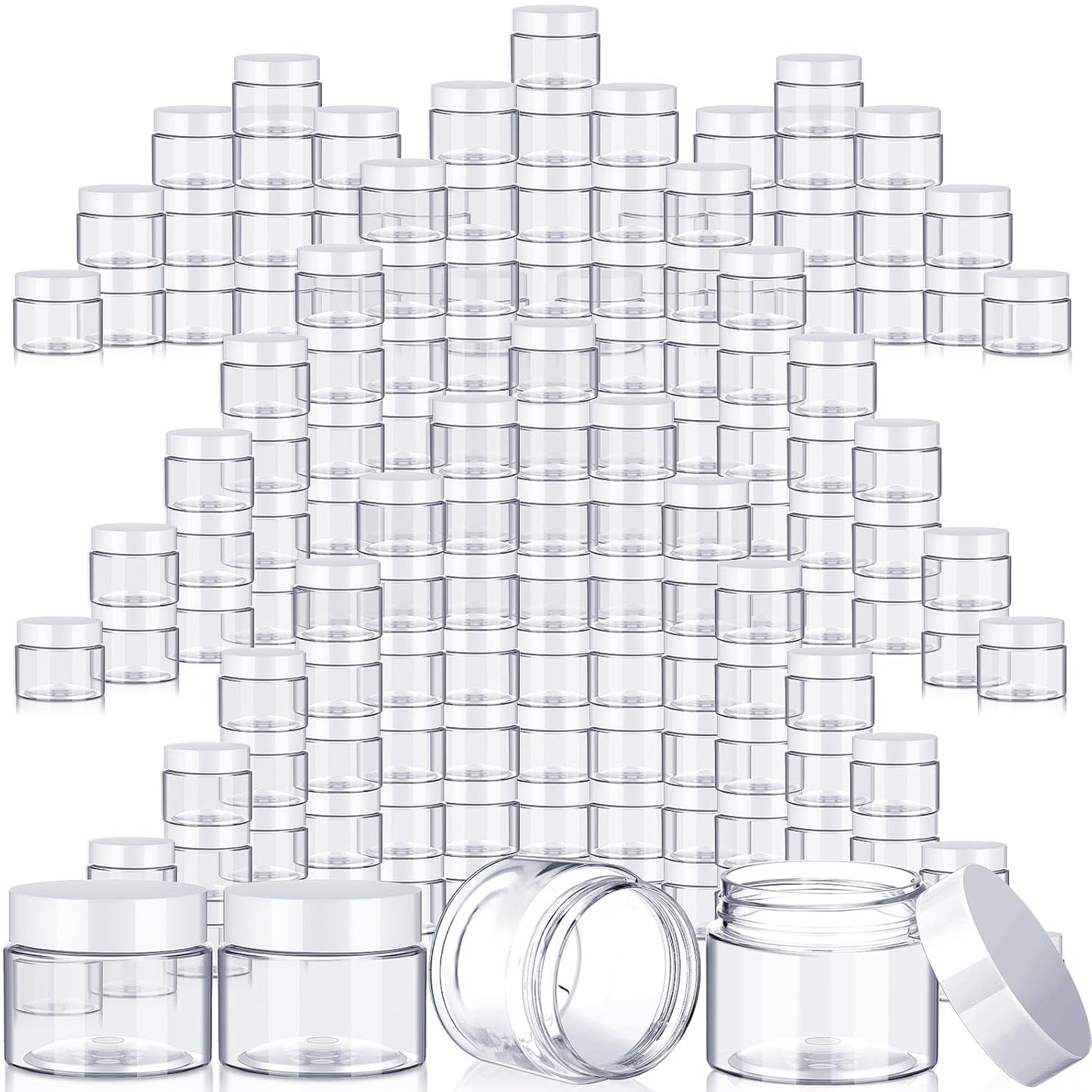200 Pcs Empty Bulk Plastic Container Jars with Lid Leak Proof Round Plastic Jars Small Cosmetic Travel Containers for Storage Makeup Creams Lotion Ointments(White,2 oz)