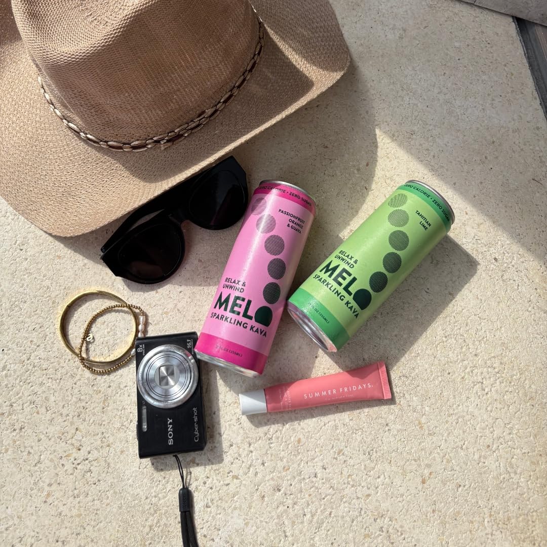 Melo Sparkling Kava Drink, Tahitian Lime, Sugar Free Non Alcoholic Drinks with Zero Calories, Gluten Free, Vegan, 100% Natural Mocktail with 750mg Kava Root per Drink, 12 Pack, 12 oz Cans