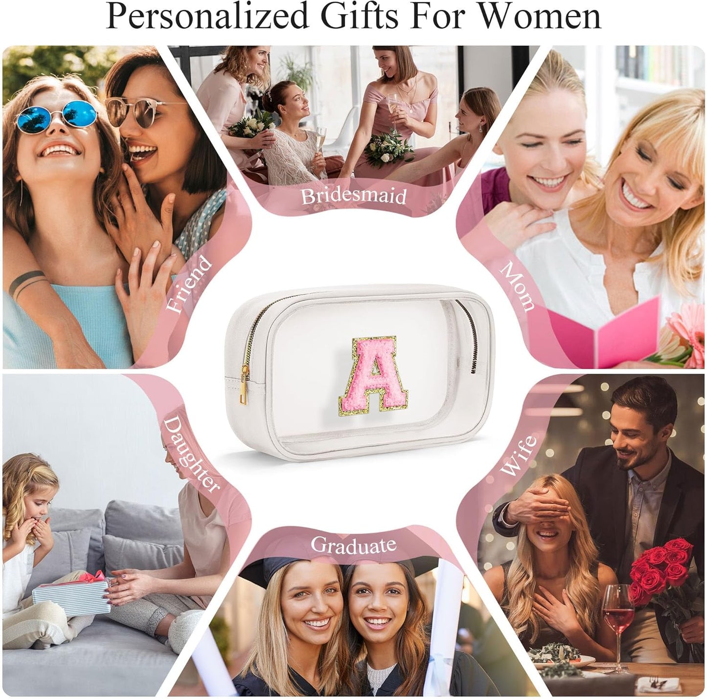 YOOLIFE Travel Clear Makeup Bag, Waterproof Toiletry Bags for Women, Cosmetic Bag, Preppy Stuff, Birthday Gifts for Women, Personalized White Mother Girlfriend Wife Gifts