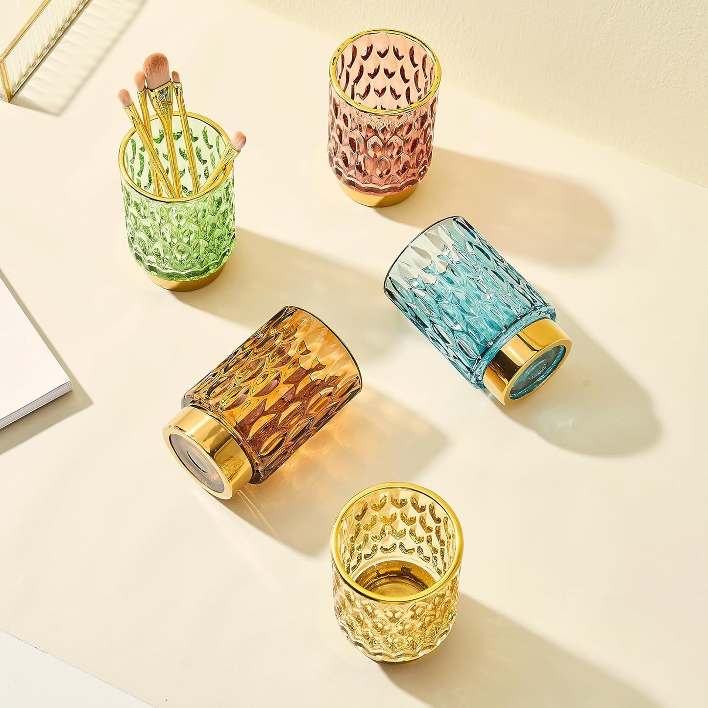 Makeup Brush Holder Organizer,Toothbrush Holders,Desk Pen Pencil Holder,Multifunctional Vintage Glass Brush Cup(A39-3-US)