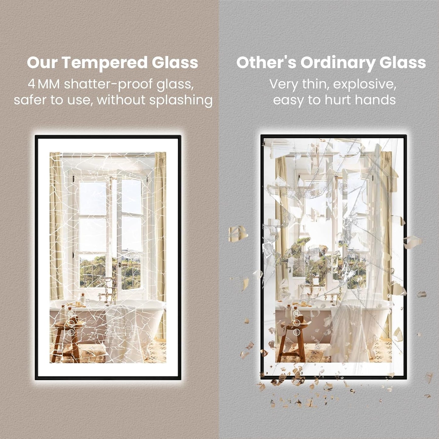 Amorho 40" X36" LED Bathroom Mirror with Black Frame, Front Light and Backlit(Controlled Separately), Stepless Dimmable, Anti-Fog, Shatter-Proof, 3 Colors, Memory