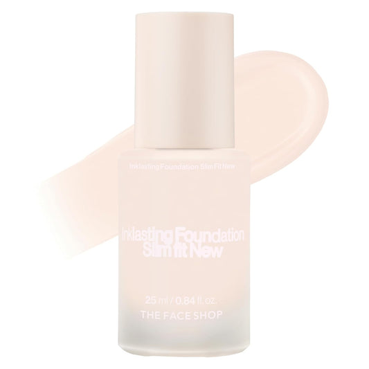 THE FACE SHOP Ink Lasting Liquid Foundation, Full Coverage, 72‑Hour Wear Semi‑Matte Finish, Makeup with Bakuchiol, C010 Fair Cool, 0.84 Fl. Oz.