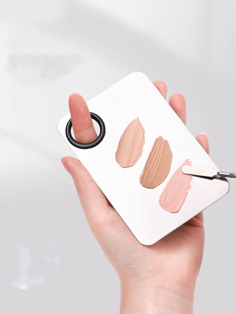 2 Pack Makeup Palette,Stainless Steel Cosmetic Mixing Palette with Spatula Tool for Foundation Nail Art Eyeshadow, Silver