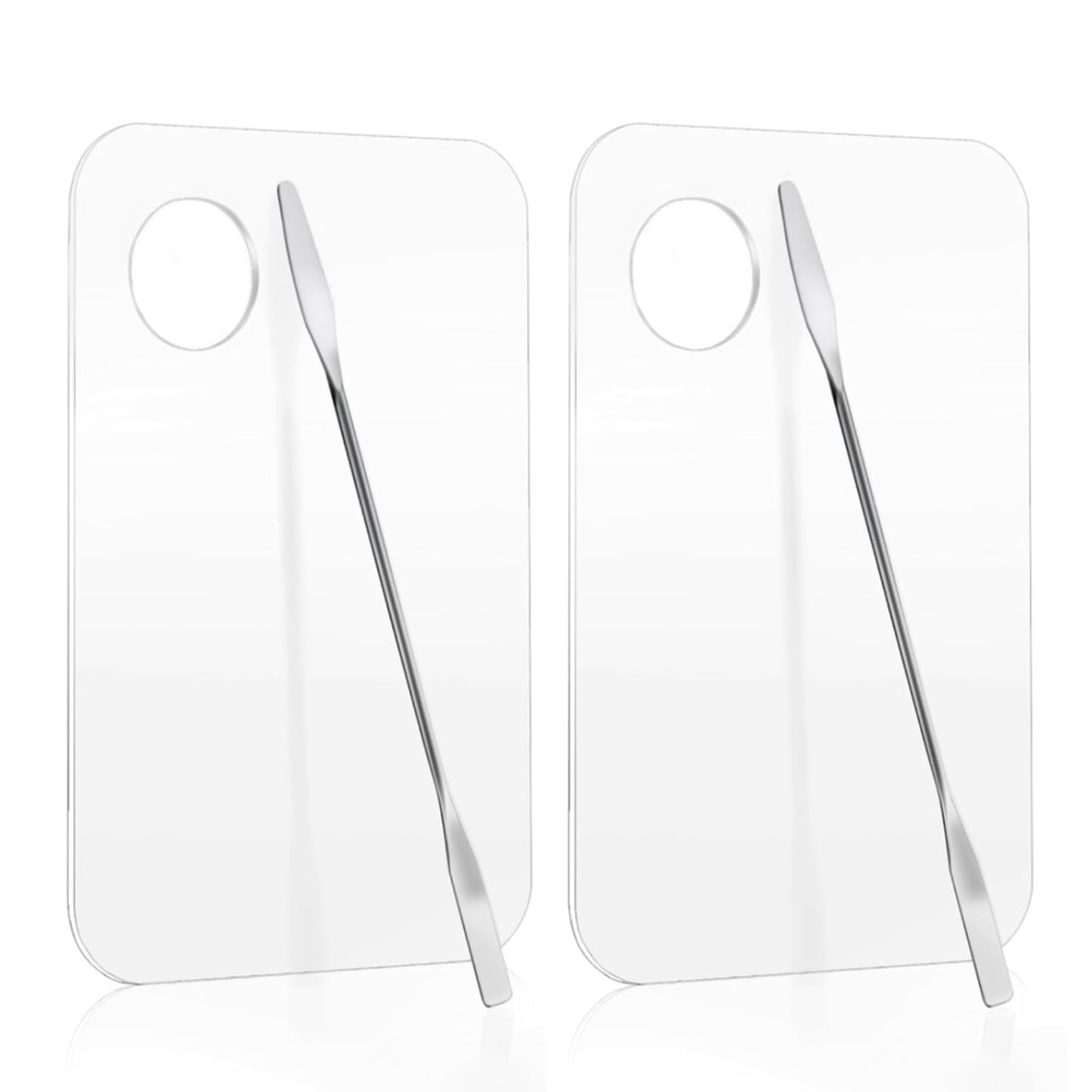 2 Pcs Acrylic Cosmetic Makeup Palette with 2 Pcs Makeup Spatula,Foundation Palette,Makeup Mixing Palette for Foundation Eye Shadow Lipsticks Nail Art
