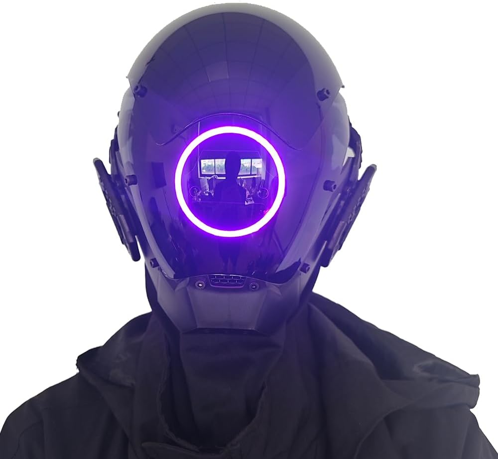 KYEDAY Punk Mask Cosplay for Men, LED Round Light Mask for Women Cosplay Halloween Fit Party Music Festival Accessories