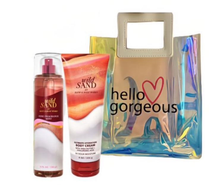 White Barn - Bath and Body Works - Gift Set 2 Piece Bundle - with Gift Bag HELLO GORGEOUS (Wild Sand)