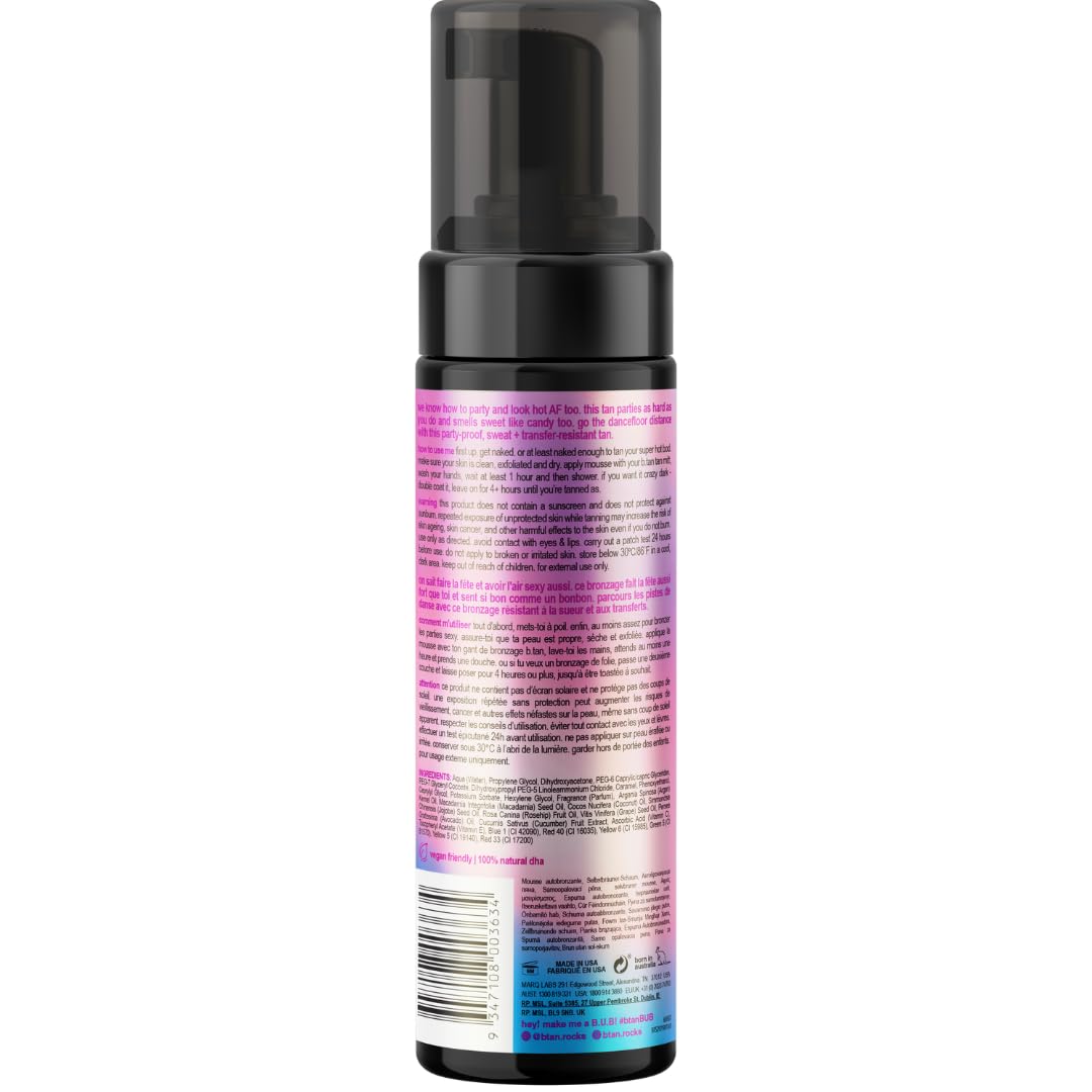 b.tan Dark Self Tanner Mousse | Disco Candy Tan - Best, 1 Hour Express Sunless Tanning Foam, Candy-Scented, Sweat-Proof & Transfer Resistant, No Fake Tan Smell, Vegan, Cruelty Free, 6.7 Fl Oz