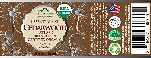 US Organic 100% Pure Cedarwood Essential Oil (Atlas) - USDA Certified Organic, Steam Distilled (More Size Variations Available) (15 ml / .5 fl oz)