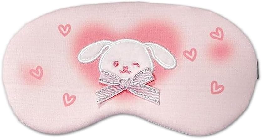 PERFECTSIGHT Rabbit Sleep Eye Masks, Cute Plush Sleep Eye Cover Lightweight Adjustable Eyeshade Faux Fur Mask Cover for Women Men Travel Nap, Heart Bunny