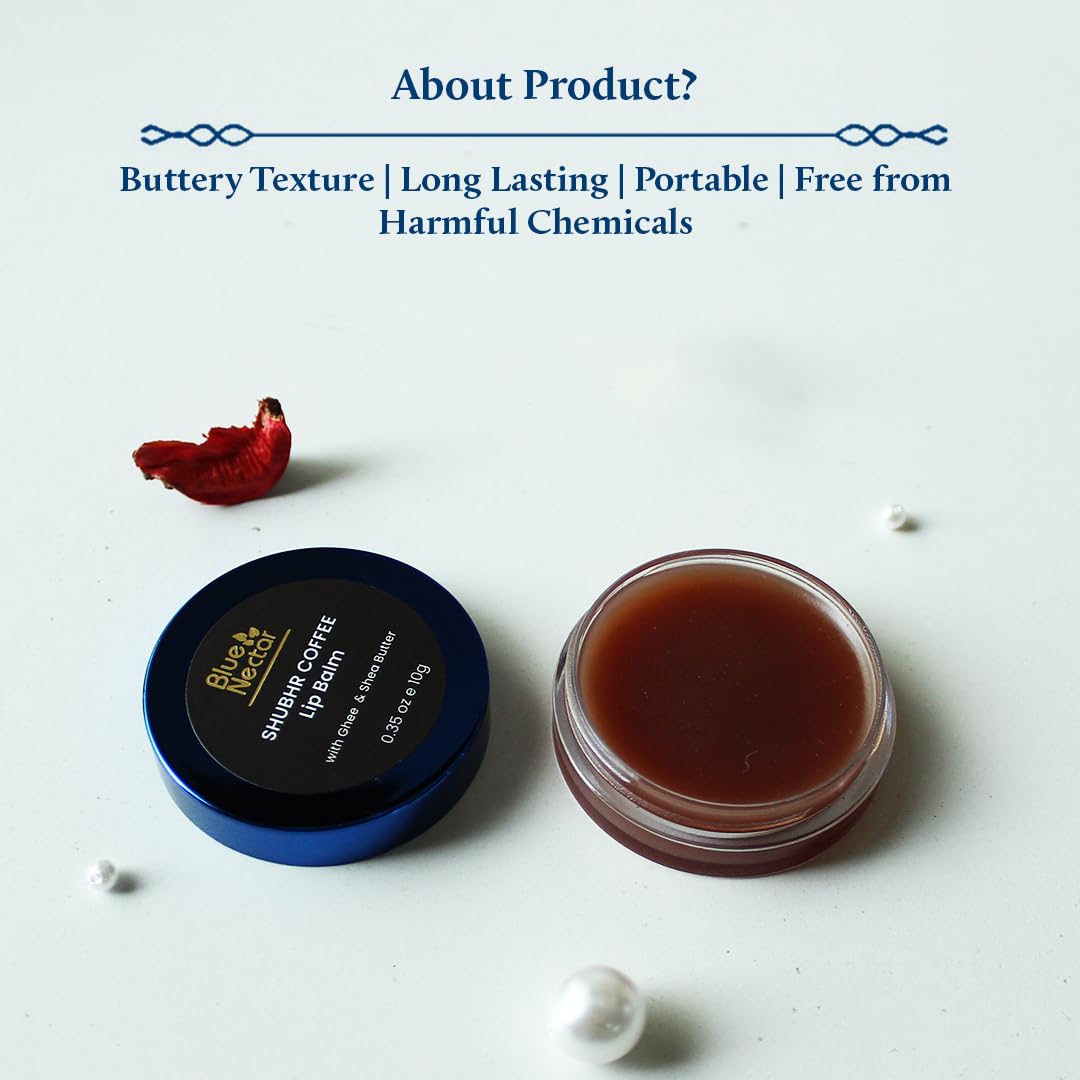 Blue Nectar Natural Hydrating Coffee Lip Balm with Organic Ghee for Dry Cracked Lips | Ayurvedic Lip Gloss with Herbal Clean Ingredients (0.35 oz, 10 Herbs)