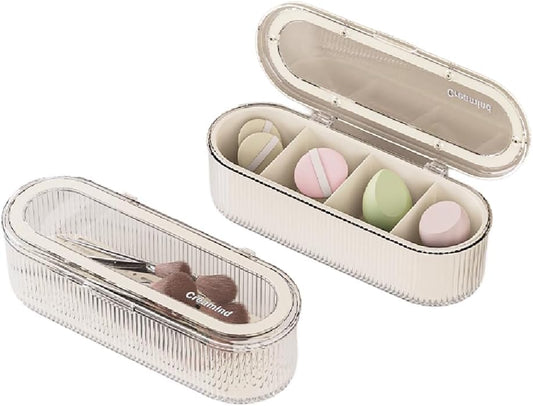 Makeup Brush Holder Organizer, Clear Acrylic Makeup Sponges Organizer, Cosmetic Storage Case with Lid, Display Case for Vanity