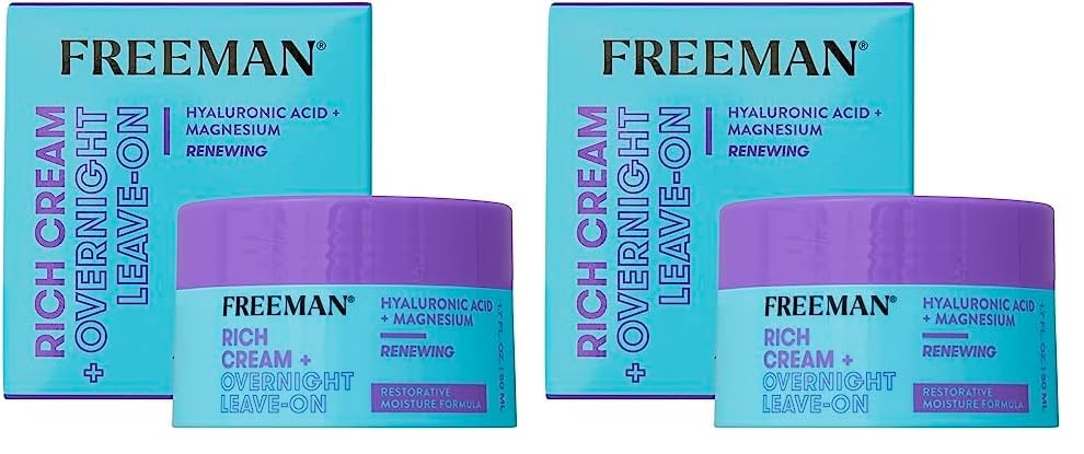 Freeman Restorative Moisturizing & Repairing Rich Cream + Overnight Leave-On Treatment, For Dull & Tired Skin, Infused With Magnesium & Hyaluronic Acid To Hydrate, 1.7 fl.oz./ 50 mL Jar (Pack of 2)