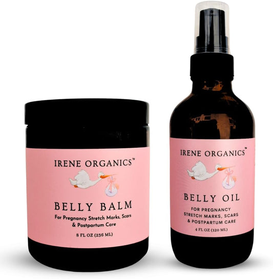 Belly Bundle by Irene Organics - Organic Belly Butter and Oil for Pregnancy Stretch Mark Prevention and Treatment - Award Winning Skincare For Pregnancy and Postpartum - Mother's Day Gift Set (Large)