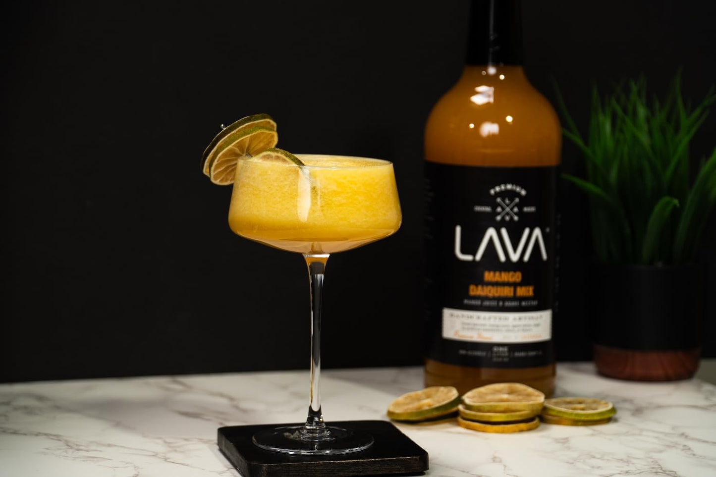 LAVA Premium Mango Daiquiri Mixer Made with Real Mango Juice, Cane Sugar, Agave Nectar. No Artificial Sweeteners, Flavors, or Colors. Gluten Free, Vegan, Non-GMO. 1-liter (33.8oz) Glass Bottle
