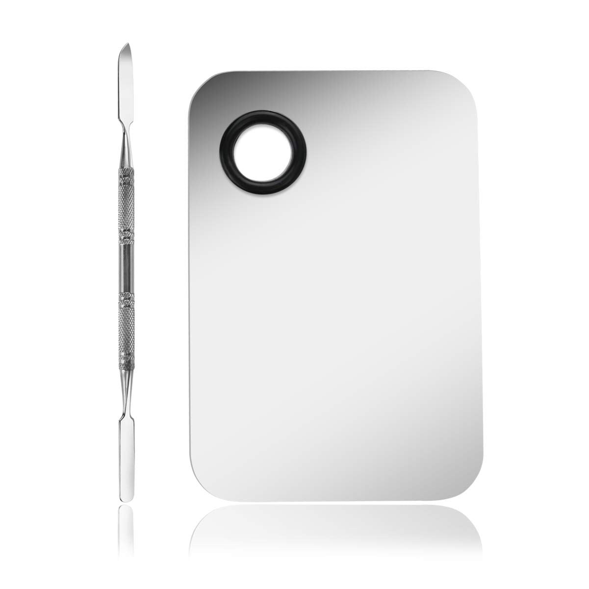 Makeup Palette, Stainless Steel Cosmetic Makeup Palette Professional Cosmetic Mixing Makeup Palette with Spatula Tool 6x4