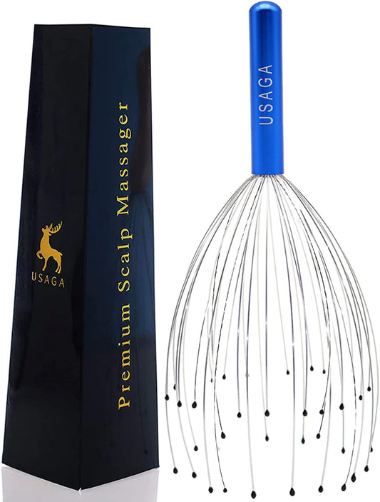 USAGA 36 Fingers Head Massager Scalp Massager Head Scratcher for Scalp Body Relaxing (Blue)
