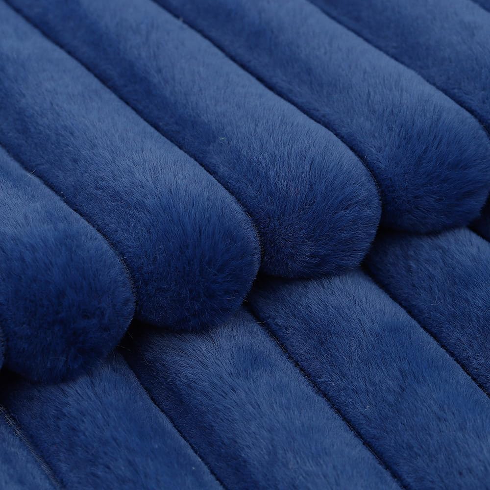 MADIZZ Set of 2 Faux Wool Plush Decorative Throw Pillow Covers 12x20 Inch Blue Fluffy Striped Soft Decorative Cushion Cover for Sofa Bedroom Pillow Shell