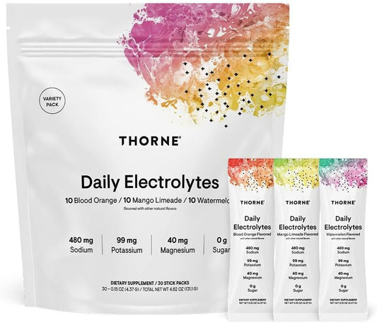 THORNE - Daily Electrolytes - Zero Sugar & Low-Calorie Electrolyte Drink Mix - Naturally Flavored & Sweetened - NSF Certified for Sport - Variety - 30 Stick Packs