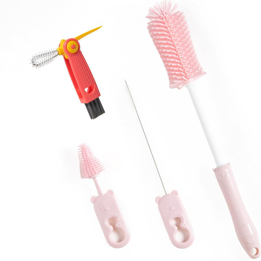 Silicone Bottle Cleaning Brush, 13.4in Long Handle Water Cup Bottles Cleaner for Baby Bottles, Stanley Mug, Sports Bottle, Glass Vase, with a Tiny Cup Lid Gap Cleaning Brush, z Pink