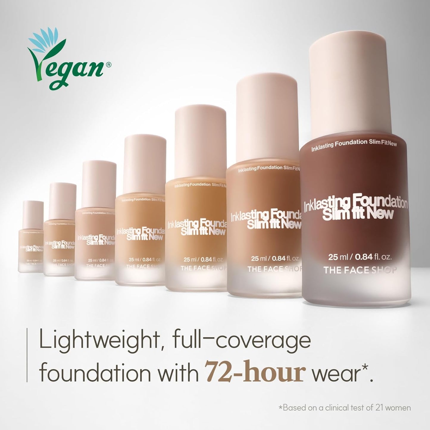 THE FACE SHOP Ink Lasting Liquid Foundation, Full Coverage, 72‑Hour Wear Semi‑Matte Finish, Makeup with Bakuchiol, W210 Warm Sand, 0.84 Fl. Oz.