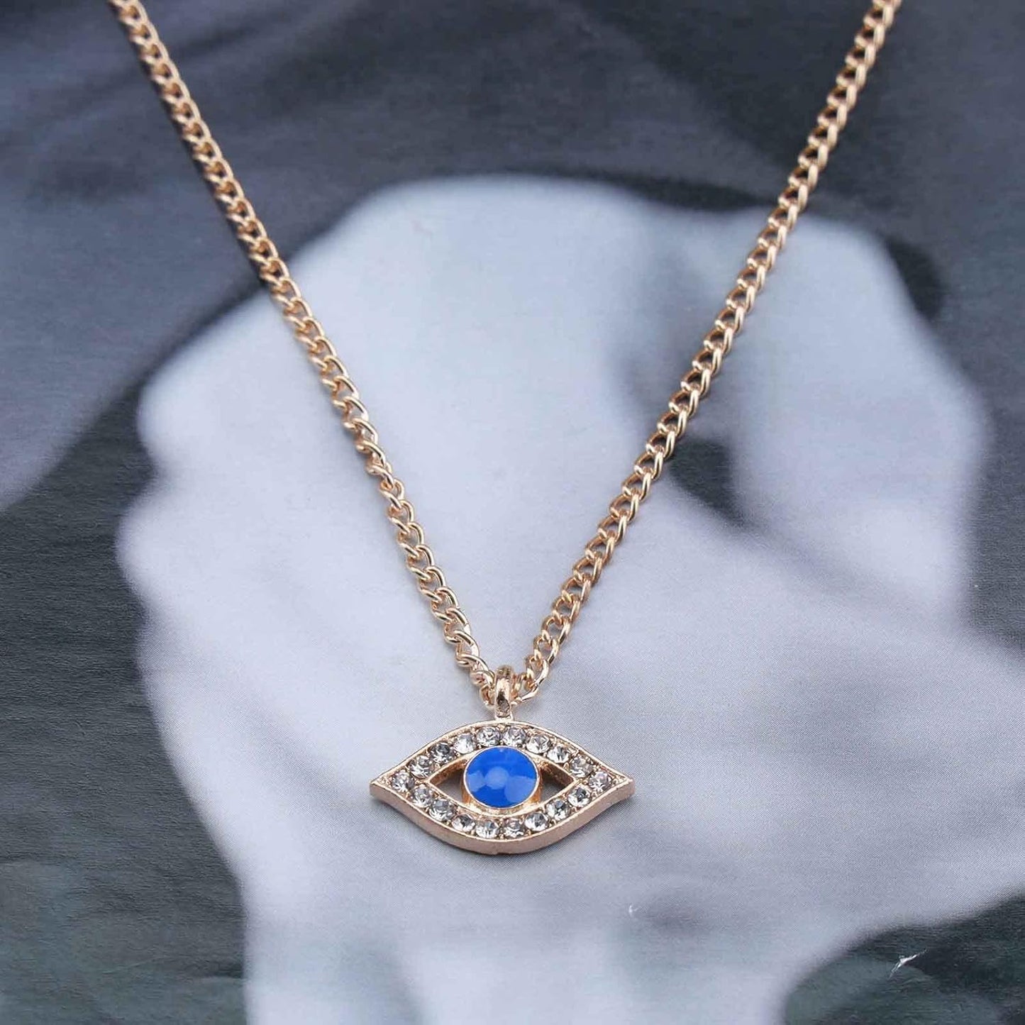 Vintage Rhinestone Evil Eye Pendant Necklace Gold Lucky Eye Choker Necklace Turquoise Eye Chain Necklace Cz Paved Talisman Necklace Protection Chain Jewelry for Women and Girls