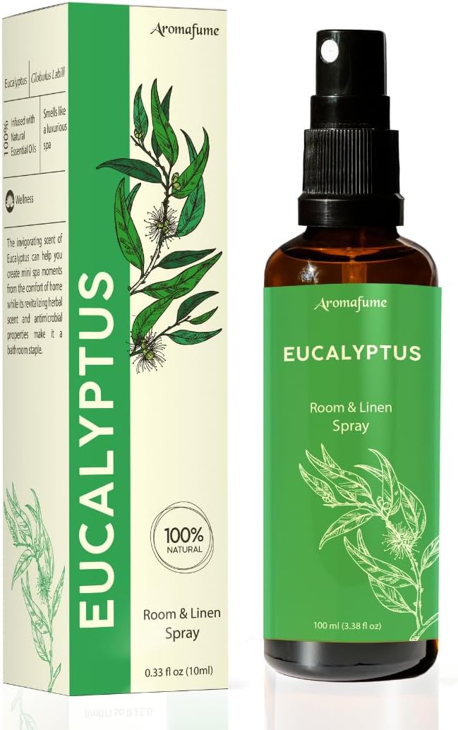 Eucalyptus Room, Linen & Pillow Spray by Aromafume | 100ml/3.38 fl oz | with Pure Eucalyptus Essential Oil | Aromatherapy | Mist for Bedding, Fabrics