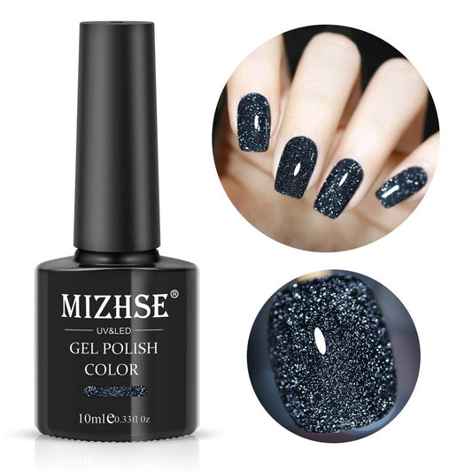 MIZHSE Diamond Gel Nail Polish, Reflective Glitter Dark Blue Gel Polish, Sparkly Shiny Diamond Nail Art Varnish, Soak Off Nail Art Manicure DIY at Home Gift