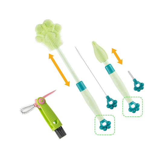 Adjustable Handle Length 10.5-13.8in Water Cup Cleaner Bottle Brush, Silicone Baby Bottle Brush, Pot Brush Cleaner, Green