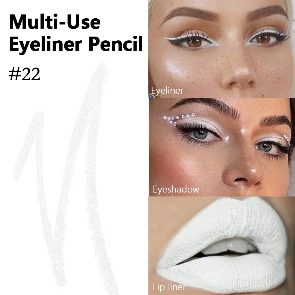 evpct White Eyeliner Pencils for Eyes, White Nude Colored under Eye Liner Pencil Pen Makeup Waterproof Smudge Proof, Colored Gel Waterline Eyeliner Liquid, Face Eye Paint Stick Halloween Makeup 22