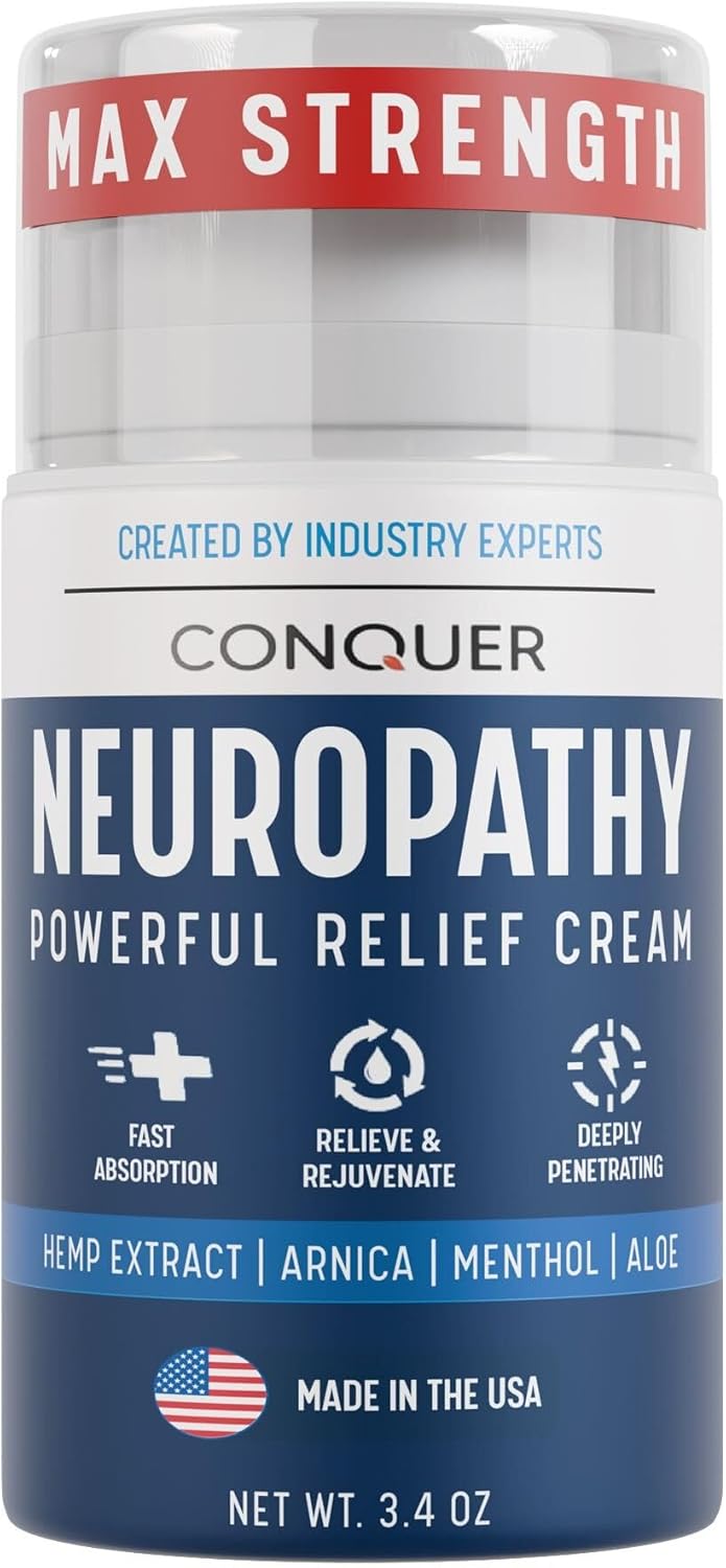 Conquer Neuropathy Cream | Fast-Acting Nerve Pain Relief for Feet and Hands | Long Lasting Cooling for Burning and Itching | Natural Ingredients Including Arnica, Menthol, Aloe Vera, Hemp