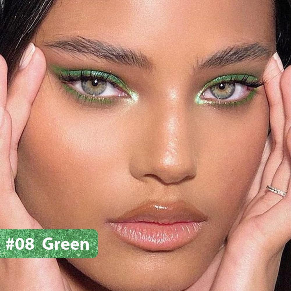 evpct 1Pcs Green Color Gel Glitter Eyeliner Pencils Set for Women Waterline Waterproof Smudge Proof lapiz de ojos delineador de ojos contra el agua Eye Liner Makeup,08# Green