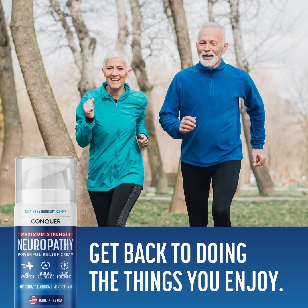 Conquer Neuropathy Cream - Powerful Relief Foot Cream for Neuropathy with Natural Arnica, Aloe Vera, Hemp Extract, Menthol - Maximum Strength Cooling & Soothing - 3.4oz Large Size (Pack of 2)