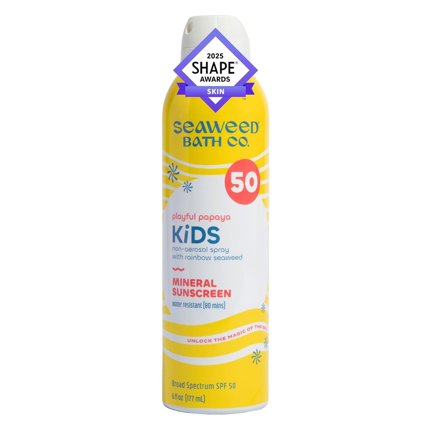 Seaweed Bath Co. Kid's on the Move Mineral SPF 50 Broad Spectrum Zinc Oxide Sunscreen Spray, 6 Oz., Water Resistant, Tear Free Children's Sunblock