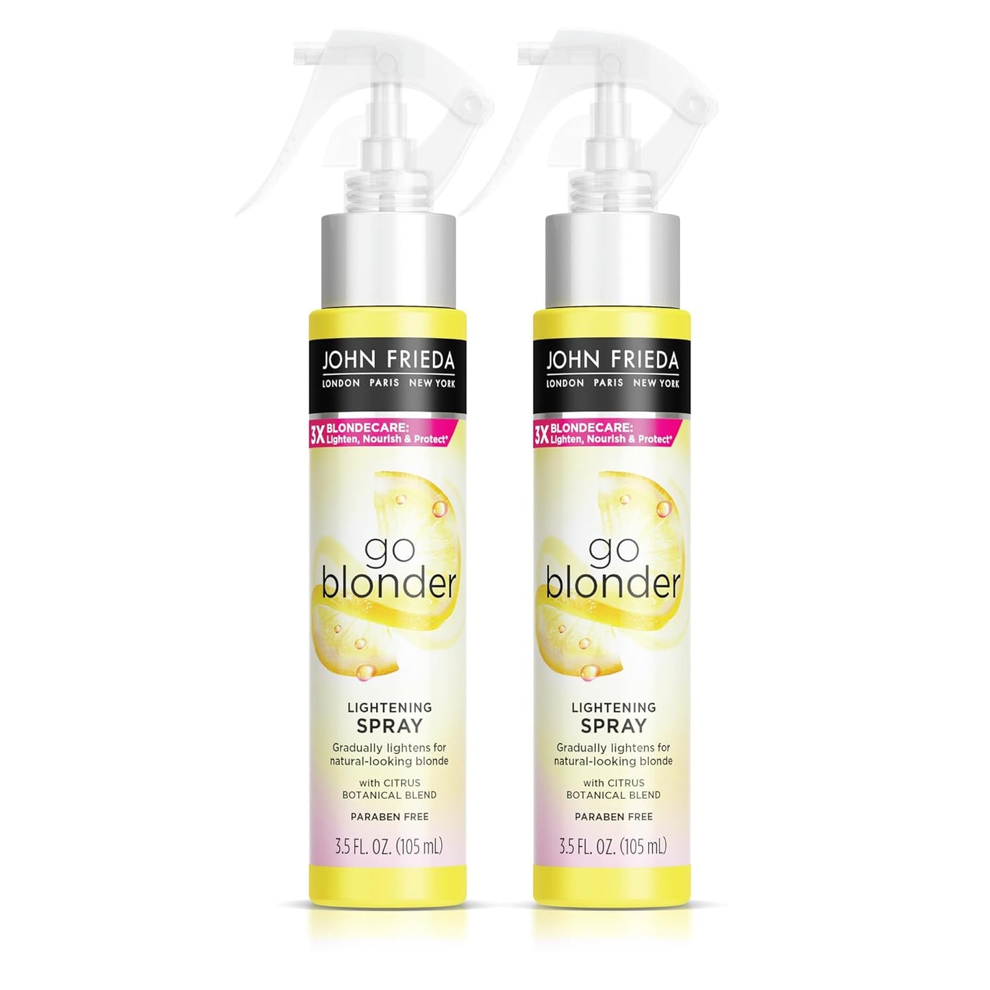 John Frieda Go Blonder Lightening Spray, Gradually Lightens Blonde Color, For Natural or Color-Treated Hair, Formulated with a Citrus Bontanical Blend, Paraben Free, 3.5 Oz, Pack of 2