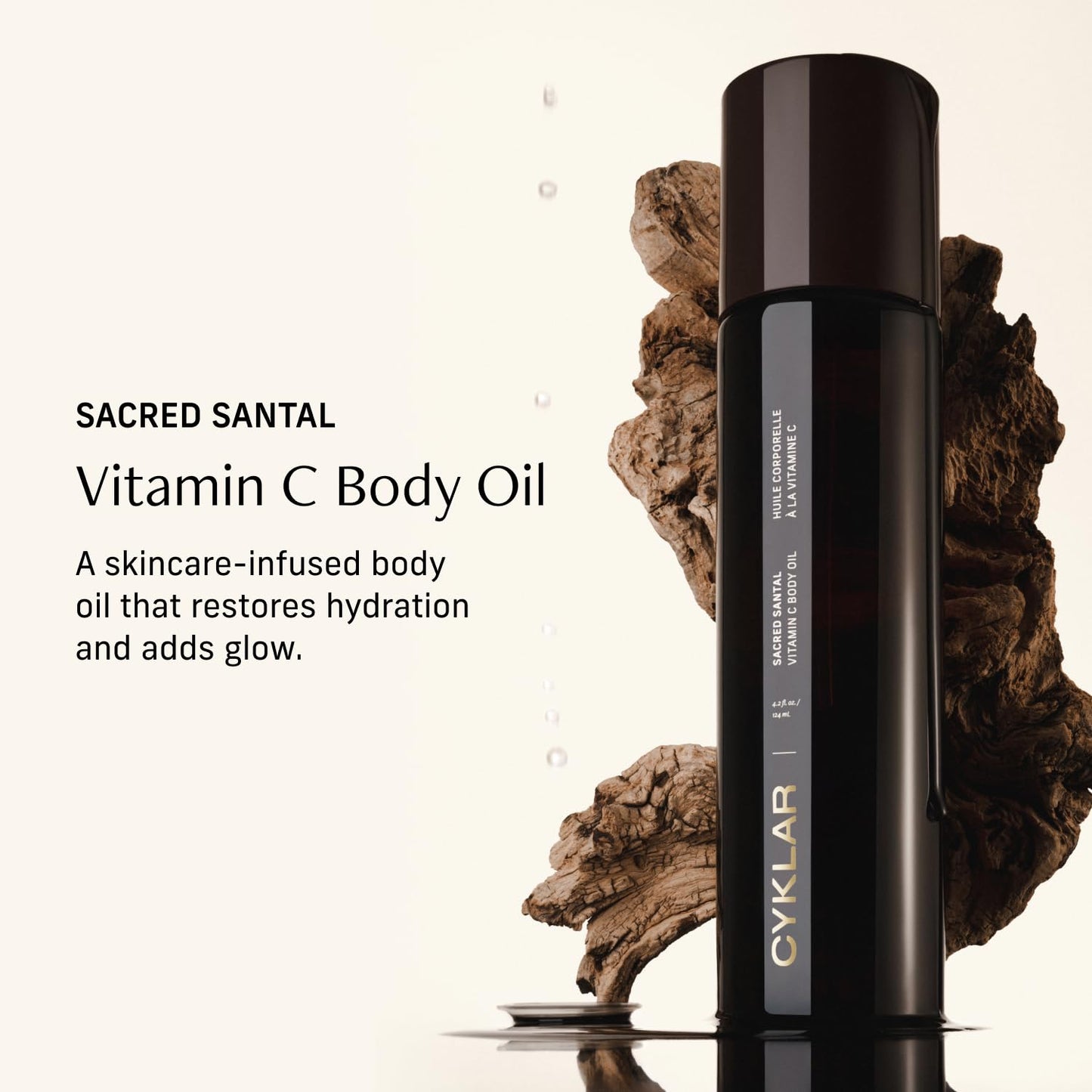 Vitamin C Body Oil for Women and Men. Moisturizing Sacred Santal Scented Body Serum for Glowing Skin. Nourishing, Hydrating After-Shower and Bath Skin Care Moisturizer, 4.2 Fl Oz