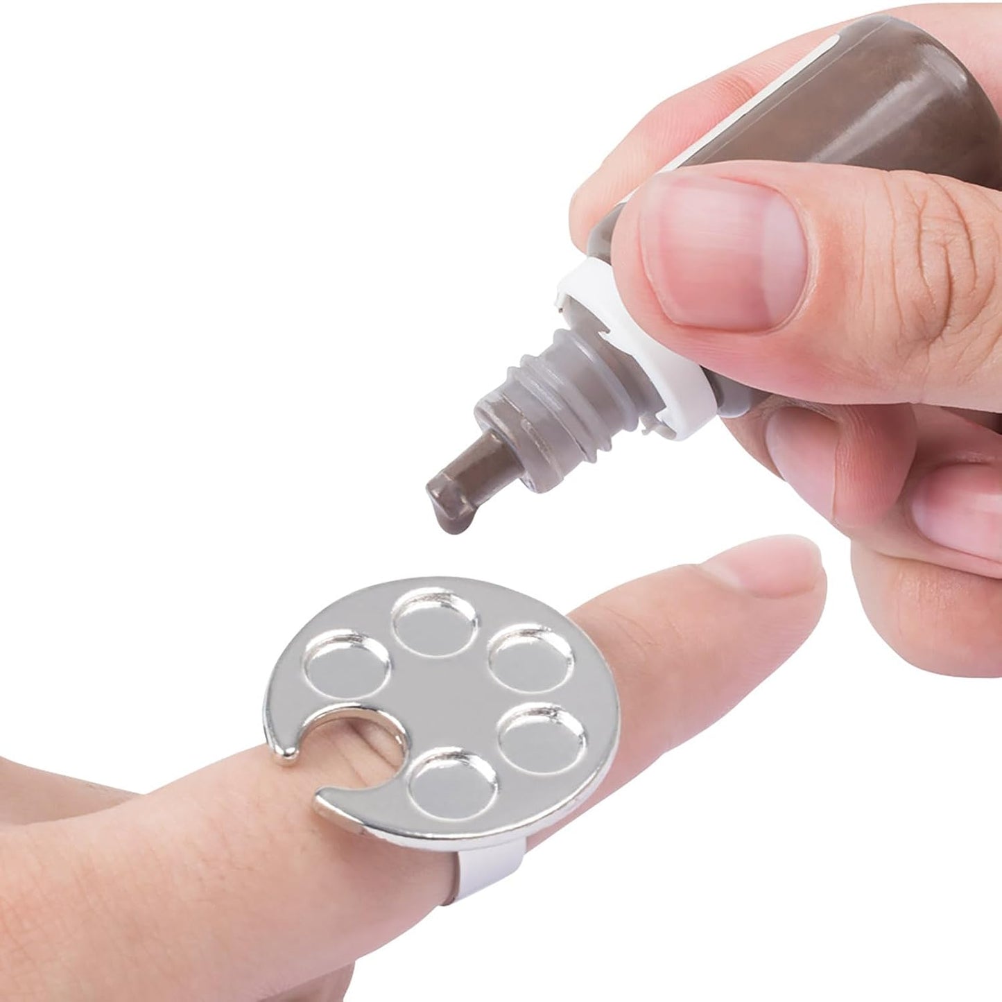 Makeup Spatula Set Stainless Steel, Make Up Tools Mini Mixing Tray with Finger Ring, Round Makeup Paint Palette