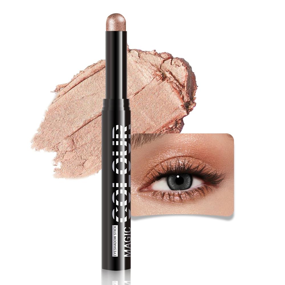 Champagne Shimmer Cream Eye Shadow Stick Makeup for Women, Champagne Shimmer Matte Eye Shadow Brightener Stick for Eyes, Waterproof Eyeshadow Pencil Applicator Blendable for Eye Highlight 04
