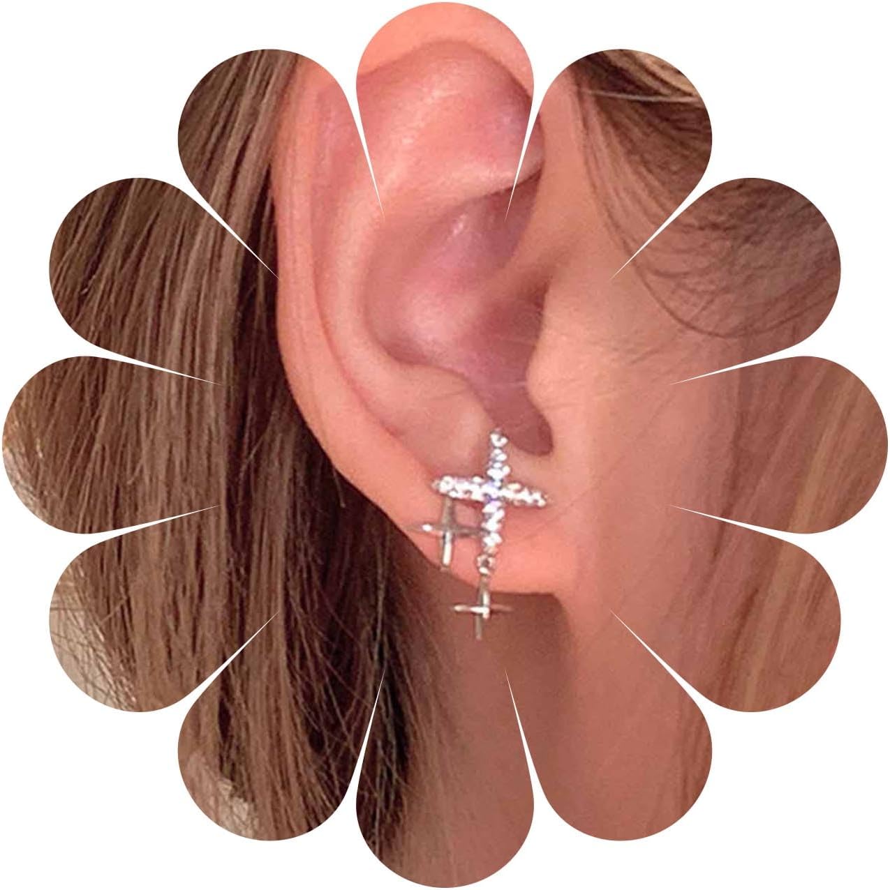 Punk Cross Star Dangle Drop Earrings Vintage Silver Hanging Rhinestone North Star Drop Earrings Minimalist Cross Star Dangle Huggie Small Hoop Earrings Jewelry for Women