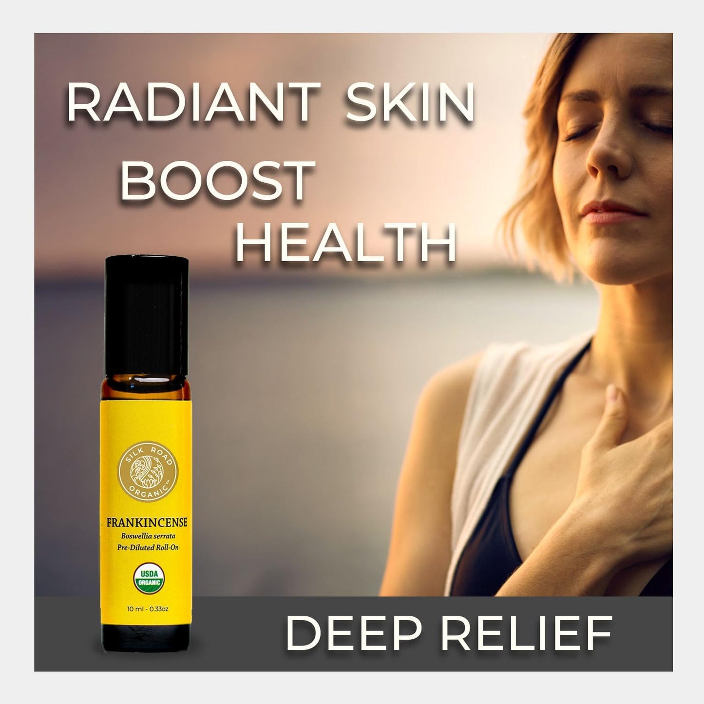 Silk Road Organic Frankincense Serrata Essential Oil Roll on, 100% Pure USDA Certified Aromatherapy for Skin Health, Aging, Fine Lines & Body Aches - 10 ml Roller