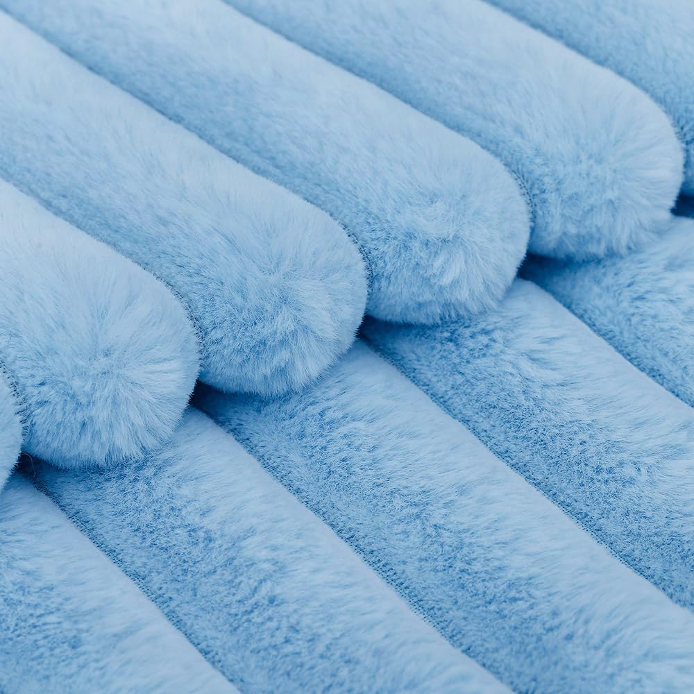 MADIZZ Set of 2 Faux Wool Plush Decorative Throw Pillow Covers 26x26 Inch Light Blue Fluffy Striped Soft Decorative Cushion Cover for Sofa Bedroom Pillow Shell