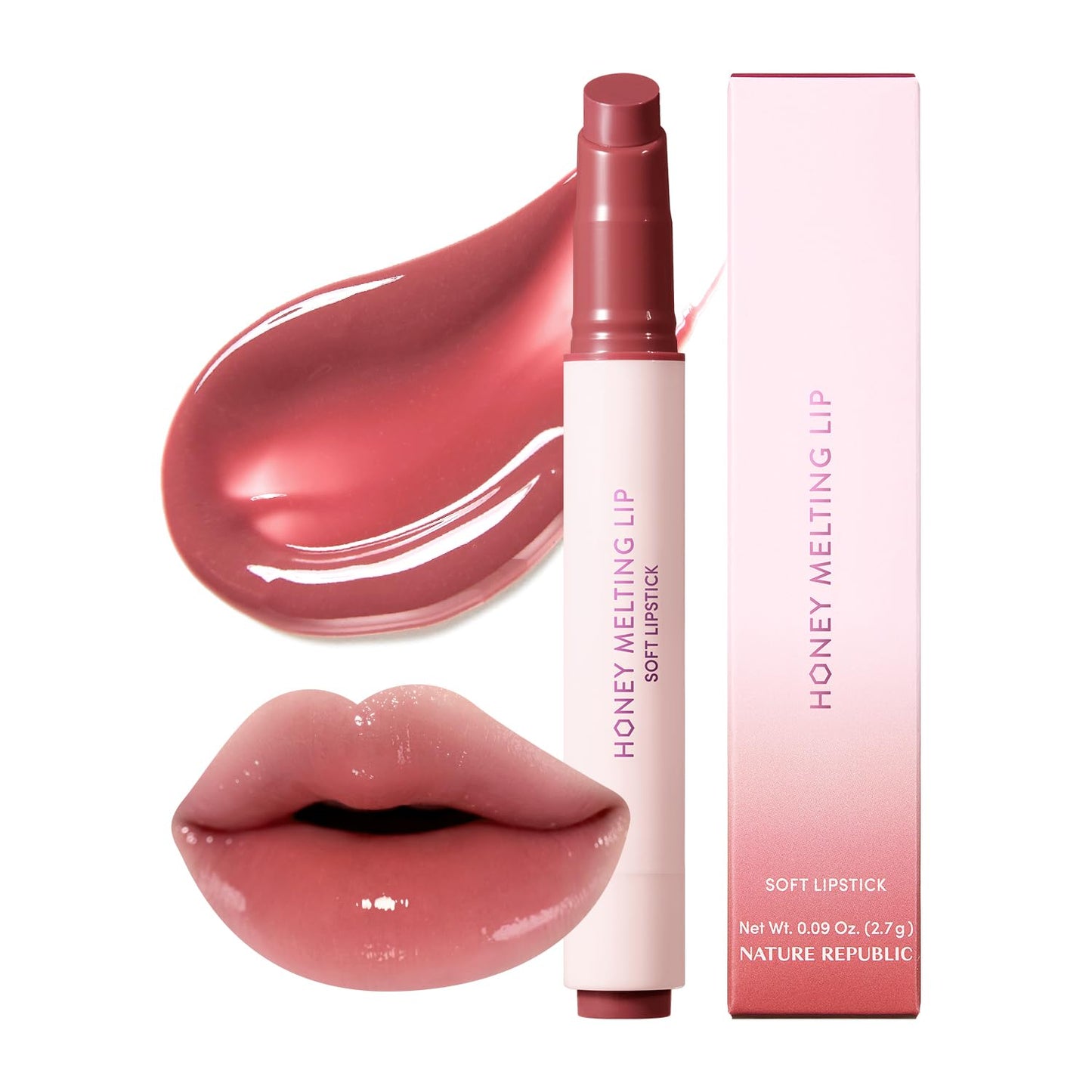 Nature Republic HONEY MELTING LIP (18 ROSE PINK) SOFT LIP STICK, Hydrating Gloss, Moisturizing balms, Sheer tint, Shine & Nude, Glowy Finish, korean make up