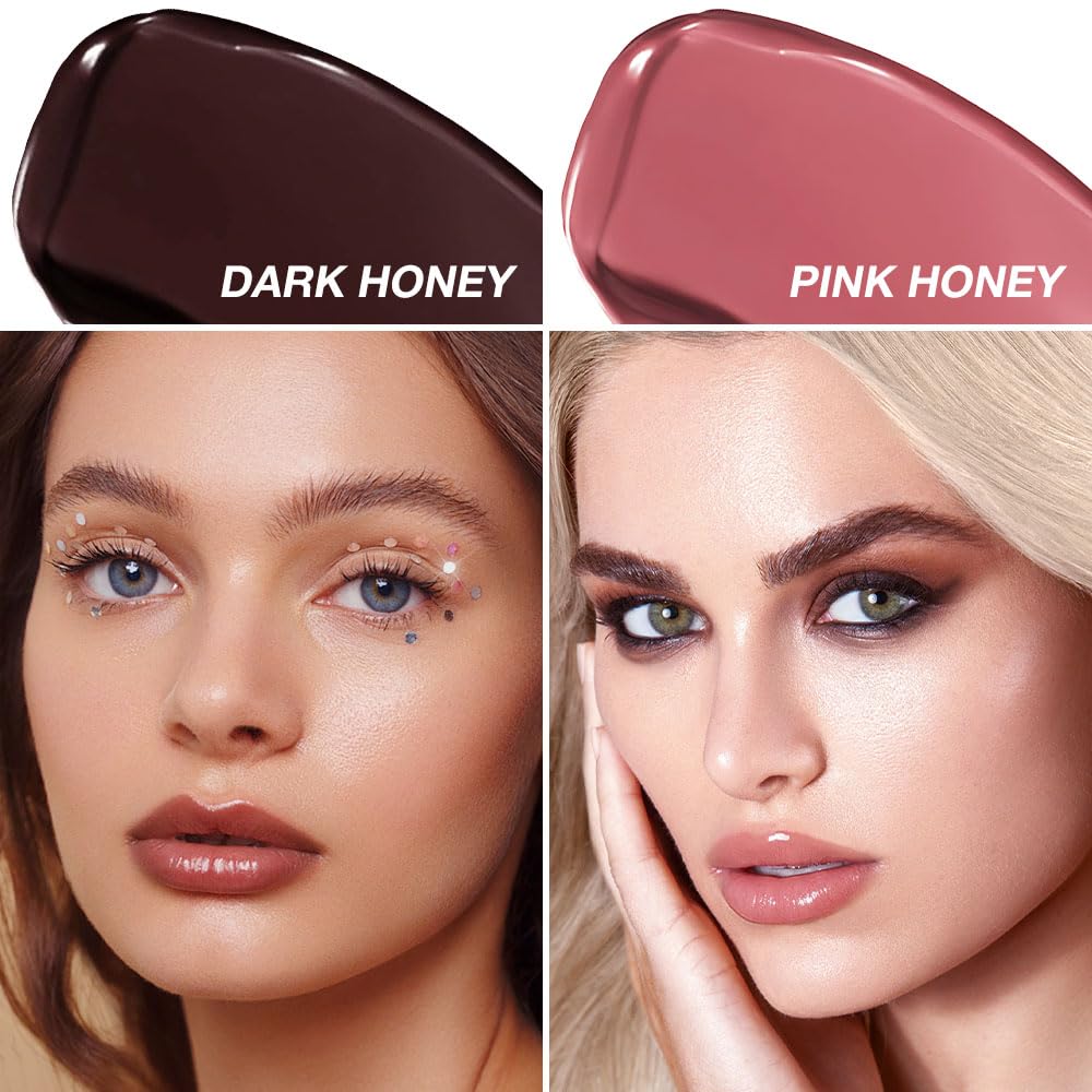 2PCS Honey Tinted Lips Balm Lipstick - Sheer Hydrating Lipstick for All Skin Tones - Moisturizing Lip Balm, Nourishing Lip Balm – Bálsamo Labial Hidratante con Color,Natural Cherry Black & Pink