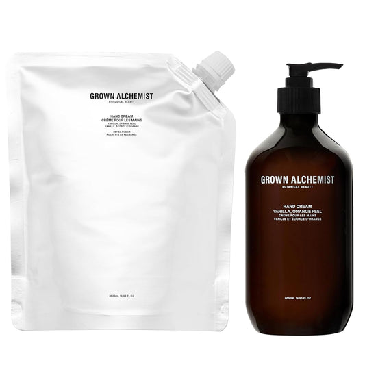 Grown Alchemist Hand Cream. Vanilla, Orange Peel + Skin Moisturizing REFILL DUO Kit (500ml each)